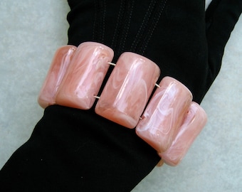 Vintage Chunky Lucite Bracelet Pink Translucent White Marbled As Is Supply Repurpose