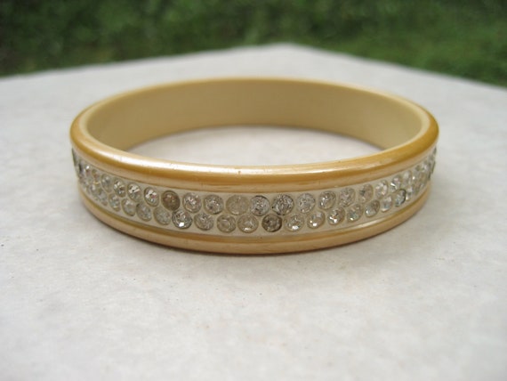 Vintage Celluloid Rhinestone Bangle Bracelet 1930s - image 9