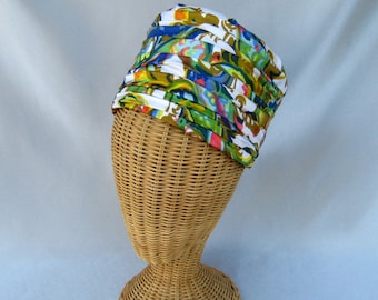 Vintage Ladies Hat Tall Mod Multi Colored Pleated Fabric Henry Pollak Wool Felt