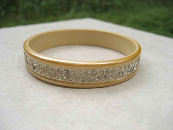 Vintage Celluloid Rhinestone Bangle Bracelet 1930s - image 7