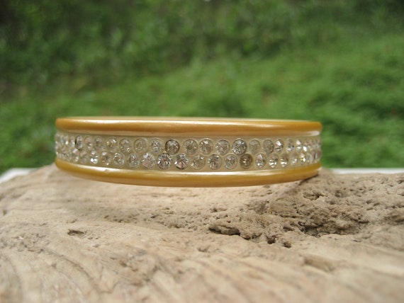 Vintage Celluloid Rhinestone Bangle Bracelet 1930s - image 3