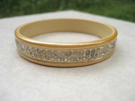 Vintage Celluloid Rhinestone Bangle Bracelet 1930s - image 8