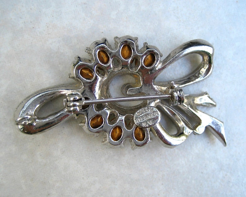 Vintage Crystal Rhinestone Brooch Joseph Wiesner Silver Tone