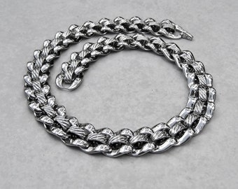 Vintage Signed Napier Necklace 1980s Heavy Silver Tone Chunky Textured Princess Length