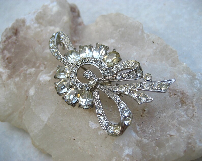 Vintage Crystal Rhinestone Brooch Joseph Wiesner Silver Tone