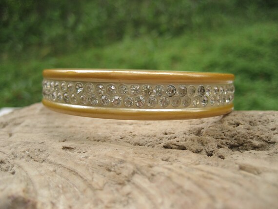 Vintage Celluloid Rhinestone Bangle Bracelet 1930s - image 2