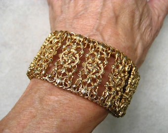 Vintage Napier Etruscan Bracelet Gold Tone Openwork Filigree