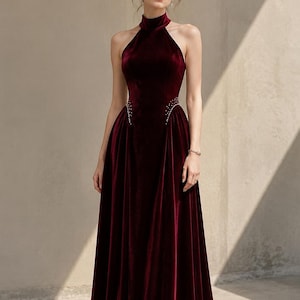velvet halter top dress Black Halterneck dress