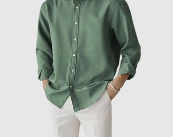 Men’s Cotton Casual Shirt | Soft Cotton Men Shirt | Long Sleeve Button-Down |  Relaxed Fit Office & Daily Wear | Loose Fit Casual Streetwear