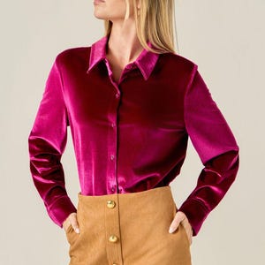 Rosa Samtbluse, Urlaub Party Top, Samt Top für Frauen, Formelles Hemd, Luxuriöse Samtbluse, Herbst Winter Warm, Geschenk für sie Bild 1