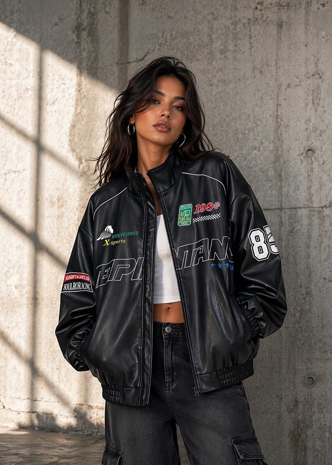 レーシングジャケット　バイクジャケット　ストリート系　古着　y2k Y2k racer jacket - Etsy 日本