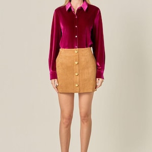 Rosa Samtbluse, Urlaub Party Top, Samt Top für Frauen, Formelles Hemd, Luxuriöse Samtbluse, Herbst Winter Warm, Geschenk für sie Bild 3