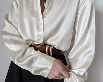 Sidenblus för kvinnor, Långärmad blus, Kontorsskjorta i siden, Klassisk sidenblus, Business Casual topp, Elegant sidenskjorta, Jul