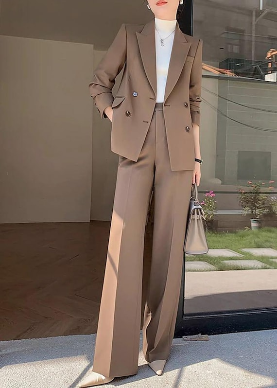 Women's Pant Suit: Business Outfit | Women’s Suit | Formal Suit | Elegant Office Wear | Brown pantsuit women | blazer and pants set|Workwear
