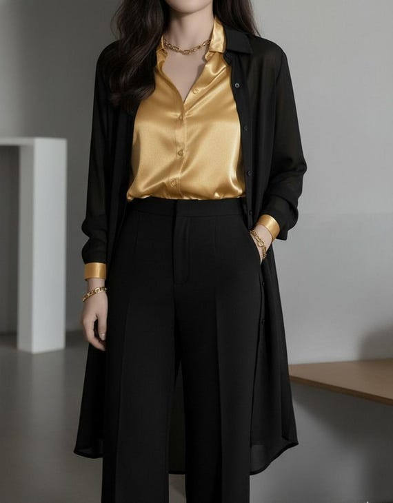gold dress shirt women's Fifteen Twenty Women's Long Sleeve Button Up Shirt In Gold Dust 4F19046 main image 0