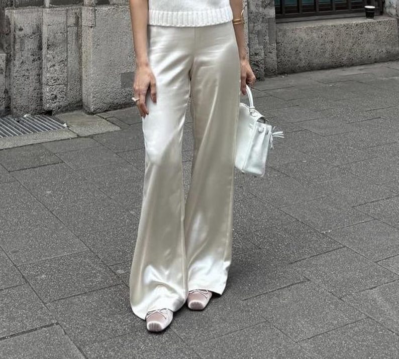 Luxury Women's Silk Pants off White Silk Trousers Silk Pants Wide — free download
