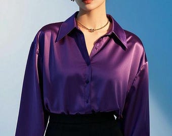 Women's Purple Silk Blouse: Silk Shirt | Long Sleeves Office wear | Formal top |  Evening Outfit | Classic Shirt | Fashion top |Gift for her