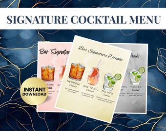 Editable Bar Menu Canva Template | Wedding Signature Drinks Sign