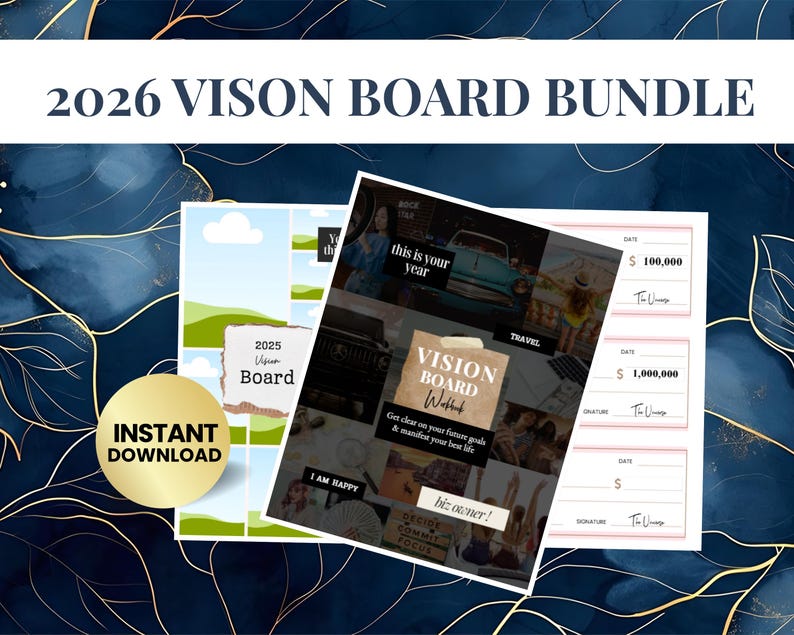 2026 Vision Board Bundle Canva Template | Vision Journal ...