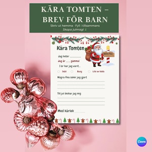 Kära Tomten – Kurze Kette für Tomten | Utskrivbar jultemplate für Scheune | Skriv ut och fyll i själv | Julaktivitet für hela familjen