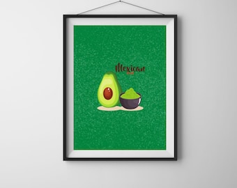 Póster vibrante de arte para la cocina mexicana: Decoración de pared con guacamole de aguacate