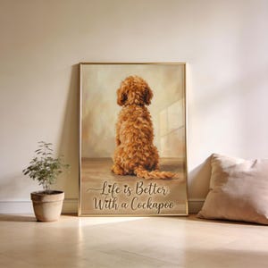 Rode cockerpoo-kunstposter: muurkunst 'Life is Better With a Cockapoo'