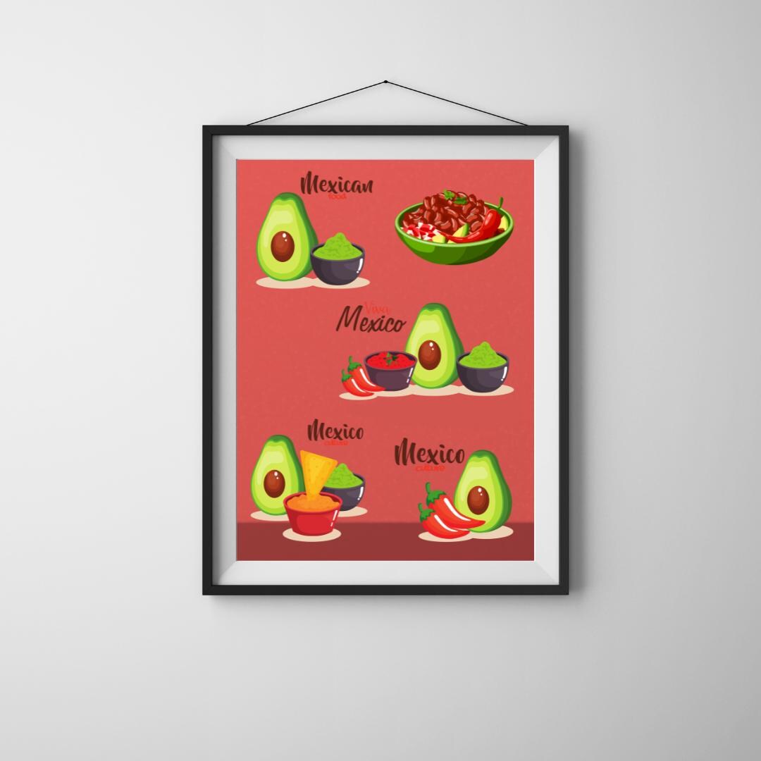 Kitchen Art Poster. Red Mexican Food Wall Art Fun Poster Print - Etsy