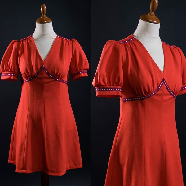 1960s 60s 1970s 70s red crimplene mini dress tunic GO-GO Psych Mod Boho