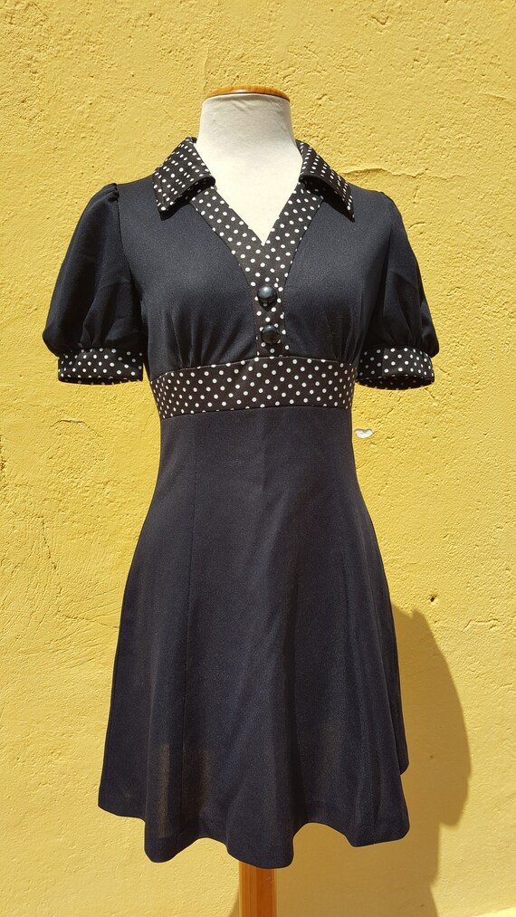 black and white 70s dress