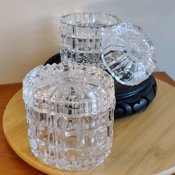 Vintage Cut Crystal Trinket Boxes Set | Vanity Decor (3.5 Inch)