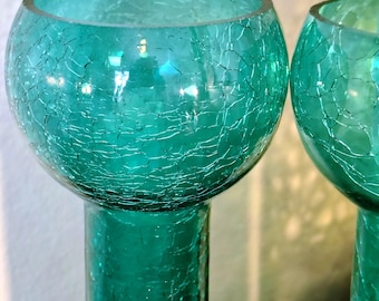 Mid Century Modern Taper Candles & Teal Crackle Glass Candlestick Holders - Vintage Pair of Flower Vases -Accessories Set