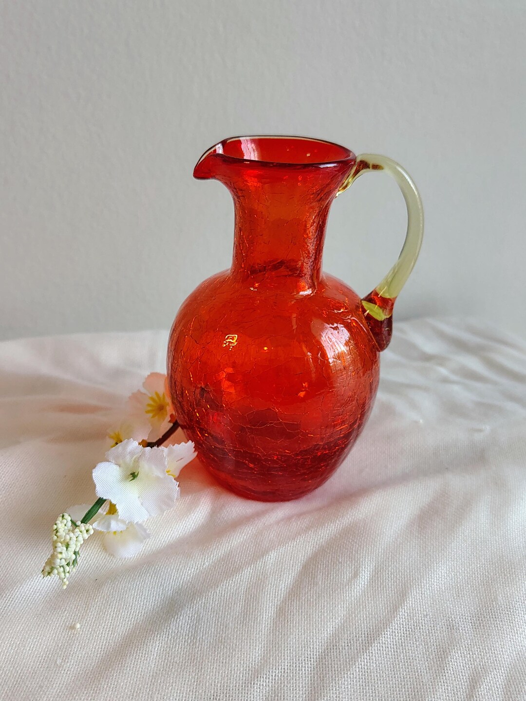 Ruby Pitcher Hand Blown Ruby Red Crackle Glass Pitcher, Amberina Mid Century Vase - Etsy