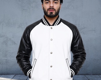 Chaqueta bomber de cuero estilo universitario personalizada / Prenda de abrigo unisex de piel de oveja personalizada
