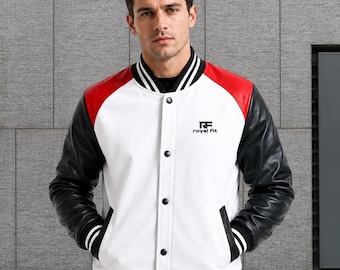 Chaqueta bomber de cuero estilo universitario personalizada / Prenda de abrigo unisex de piel de oveja personalizada