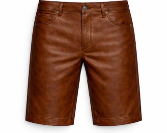 Conjunto de pantalones cortos de cuero genuino para hombre, sudadera con capucha de algodón y cinturón de cuero