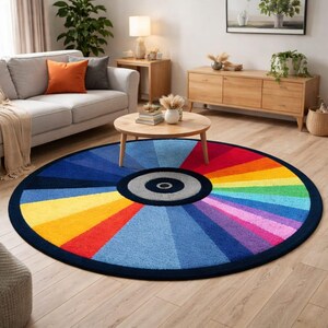 Hand Tufted Rainbow CD Disc Rug | Modern Round Area Carpet (Customizable)