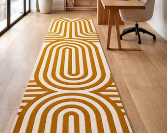 Custom Hand Tufted Rug | Geometric Runner Rug | Handmade Yellow Wool Tufted Runner Rug - Hallway Entryway Carpet