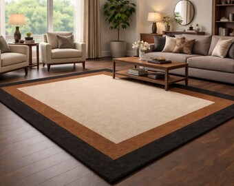 Custom tufted wool rug |  Modern Brow cream and black Carpet | Handmade Rugs 8×10 / 9×12 /10×14 Bedroom home decor