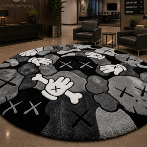 Soft plush cartoon X eyes area rug with round shape design