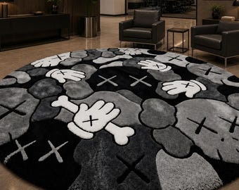 5×5ft Custom Kaws  Anime Carpet Hand Tufted Round Rug Living room rug