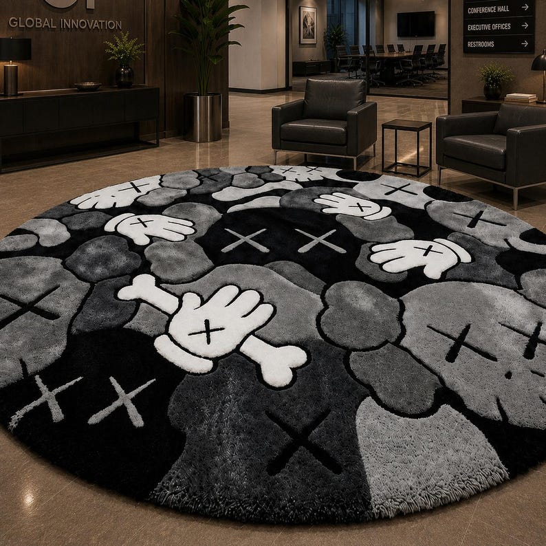 Soft plush cartoon X eyes area rug with round shape design