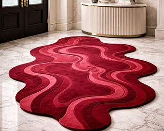 Custom Irregular Hand Tufted Rug, Abstract Red Living Room  bedroom and office Rug