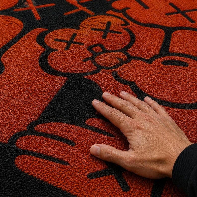 Contemporary handmade rug perfect for office, studio, or gaming room decor.