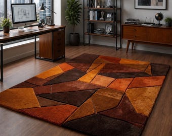 Modern Abstract Tufted Rug, Colorful Wave Pattern Carpet, Mid Century Rug, Hand Tufted Wool Rug, Living Room and bedroom