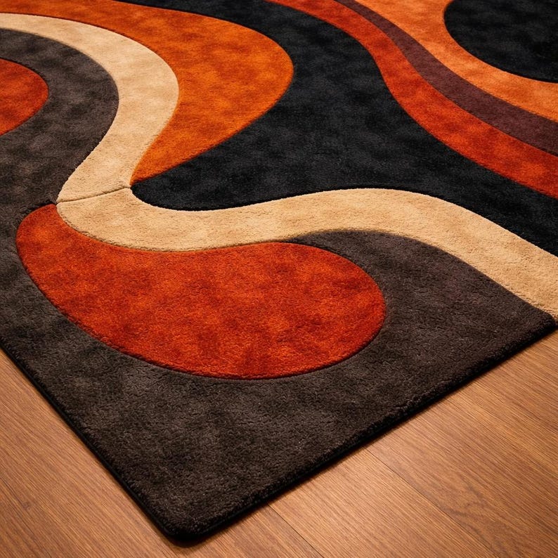 hand tufted wool rug abstract pattern warm tones interior