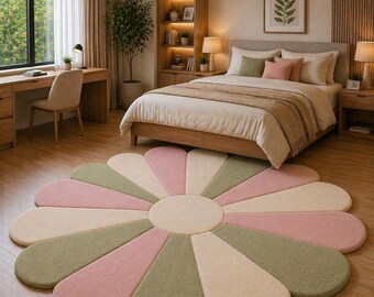 Flower Shaped Pastel Rug: Soft Tufted Floral Carpet for Room Decor