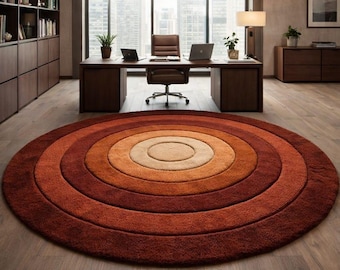 6×6 ft Round Terracotta Ring Rug – Hand Tufted Sculpted Layered Carpet