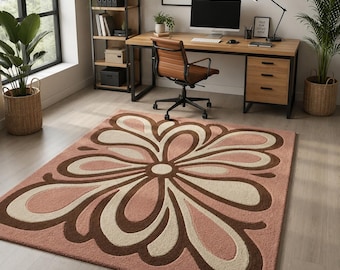 Alfombra moderna floral con mechones rosas y marrones de 8×10 pies / 9×12 pies / 10×14 pies, alfombra suave y mullida para dormitorio y sala de estar.