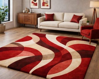 Hand Tufted Abstract Swirl Wool Rug, Modern Living Room Carpet, Custom Size Available