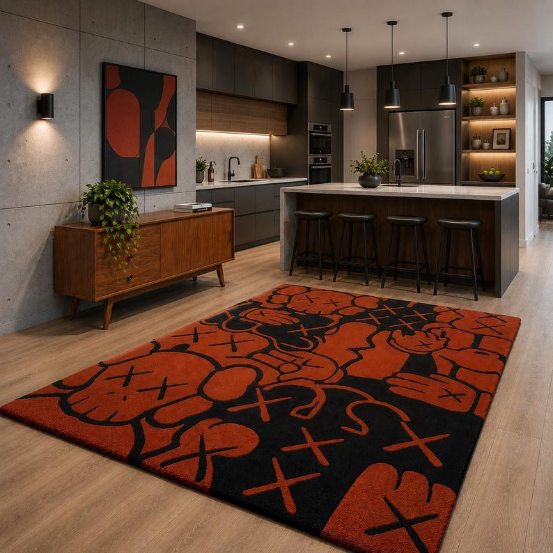 Soft plush handmade area rug designed for modern streetwear themed interiors.